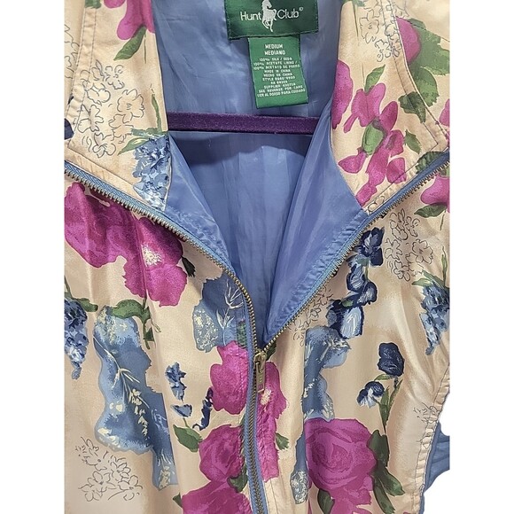 Hunt Club Vintage 90’s 100% Silk Floral Zipper Track jacket Sz Med Y2K - Picture 4 of 13